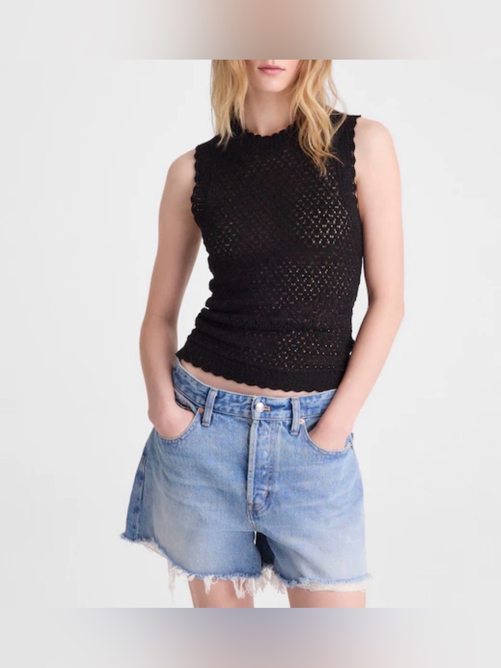 Madewell Women’s Pointelle Sleeveless Top Black. Crochet.XS.NWT.